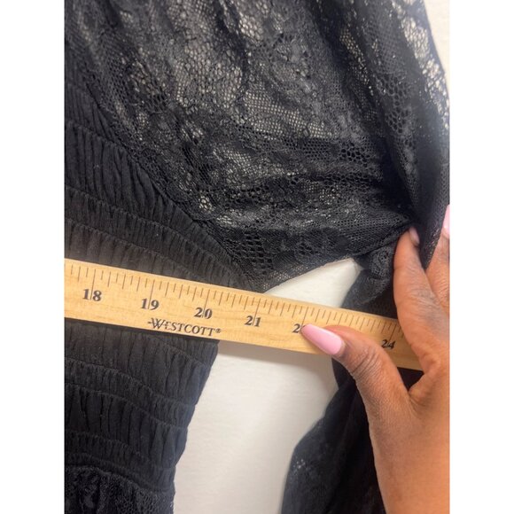 Witchy Dark Romantic Black Lace Smocked Square Neck Baby Doll Top Long Sleeves - Picture 10 of 11